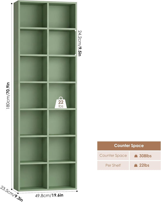 71 Inches Tall EmeraldGreen Adjustable Sturdy Bookshelf