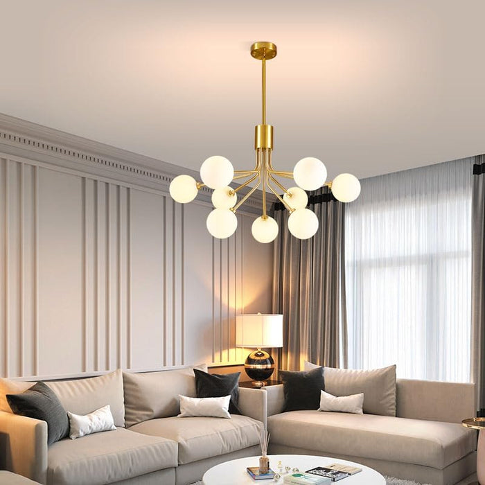 Gold Modern Chandelier 9-Light Glass Globe Ceiling Light Fixtures Mid Century Modern Sputnik Chandelier for Dining Room Kitchen Island Bedroom Living Room