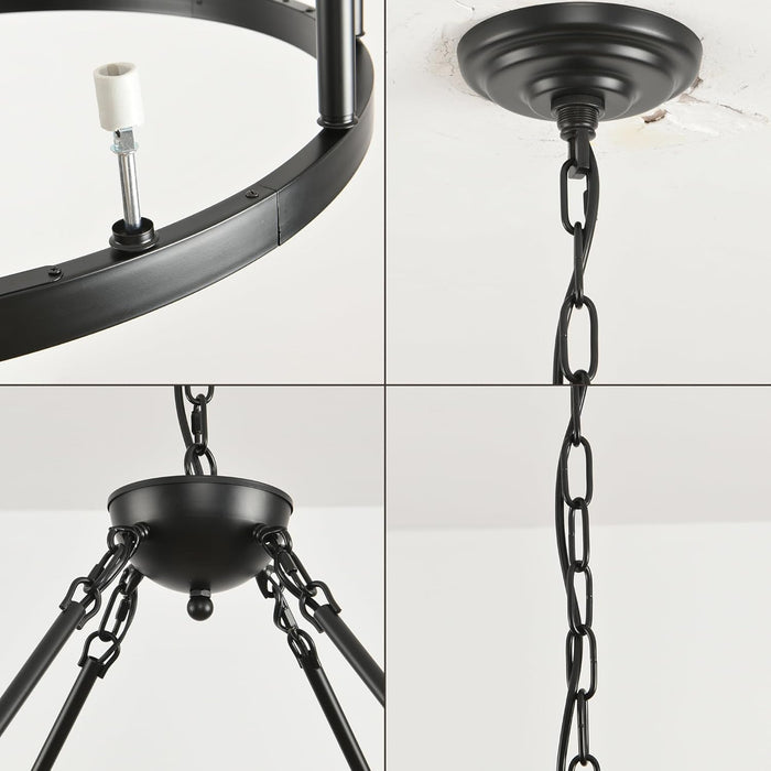 Black Wagon Wheel Chandelier 32Inch 12Light Industrial