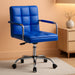 Mid-Back Office Task Chair Ribbed PU Leather Executive Chair Modern Adjustable Home Desk Chair Retro Comfortable Work Chair 360 Degree Swivel with Arms (Blue)