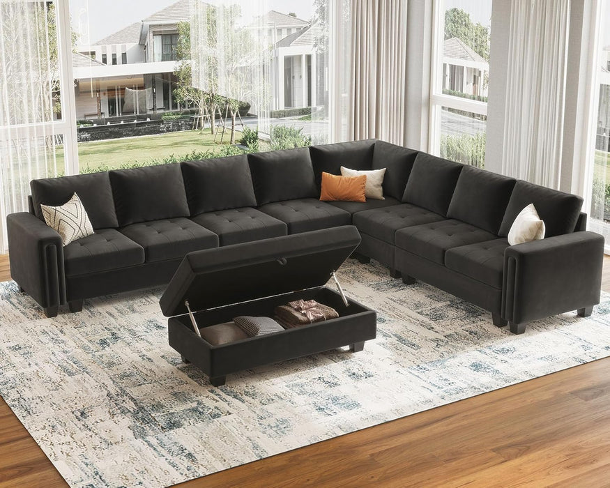 Grey Modular Sectional Sofa L-Shaped, Oversized, Storage