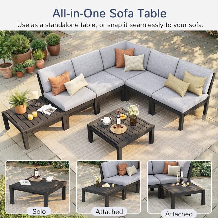 6-Piece Patio Sectional Sofa Set, Modular Outdoor Furniture Set - All-Weather Waterproof HIPS Frame & Quick-Dry Olefin Cushions, Black