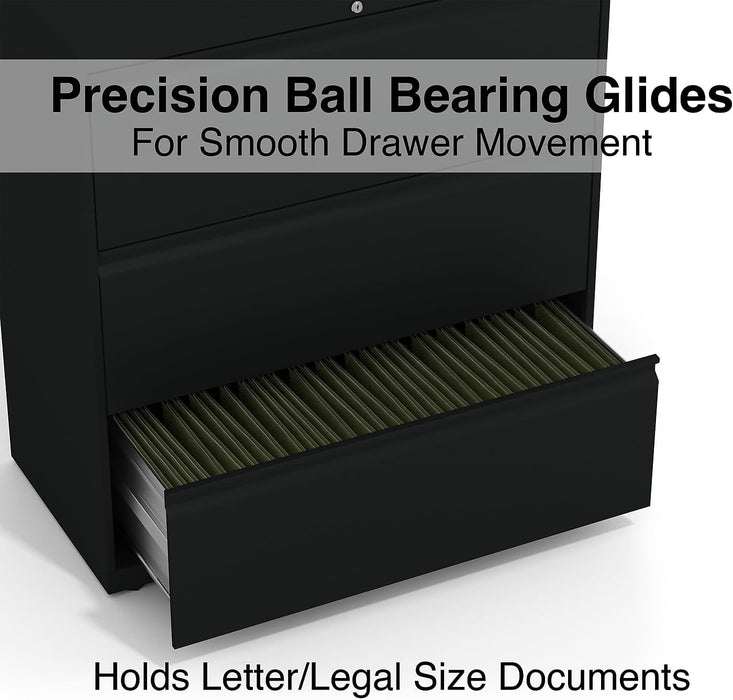 3-Drawer Lateral File Cabinet, 36 Inch Wide, Locking, Black