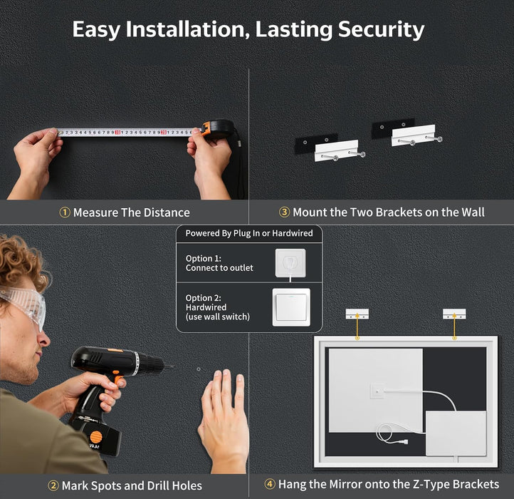 50"X40" LED Bathroom Mirror with Lights, Anti-Fog, Backlit+Frontlit