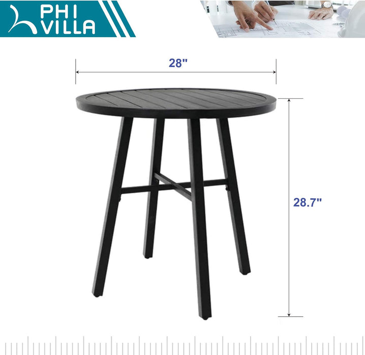 28 Inch Patio Table, Outdoor round Weather-Resistant Metal Bistro Table - Black