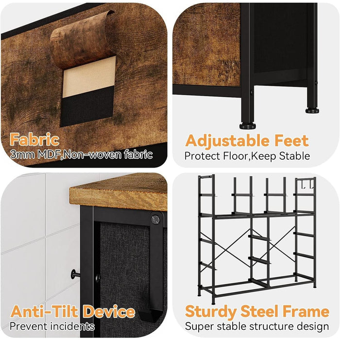 Rustic Brown Dresser with 12 Drawers