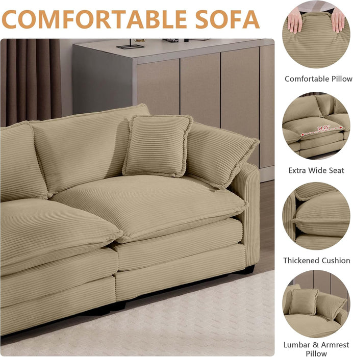 Oversized 2 Piece Sofa Set for Living Room, 3-Seater & Loveseat Couch, Modular Sectional Deep Seat Corduroy Comfy Cloud Couches with 4 Armrest Pillows and 5 Toss Pillows, Camel