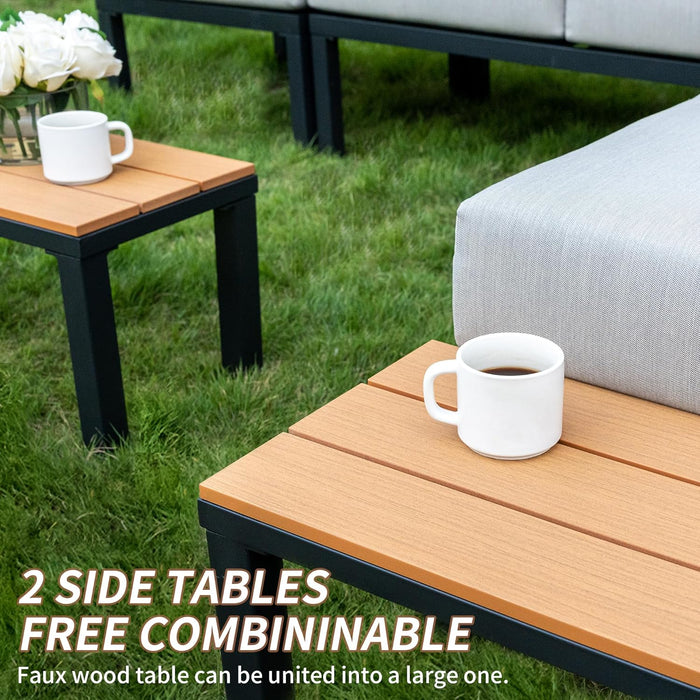 8 Pieces Patio Furniture Set Convertible Outdoor Furniture Set W/ 6" Ultra Thick Cushions and 2 Coffee Tables, All-Weather Sectional Sofa Couch, Beige