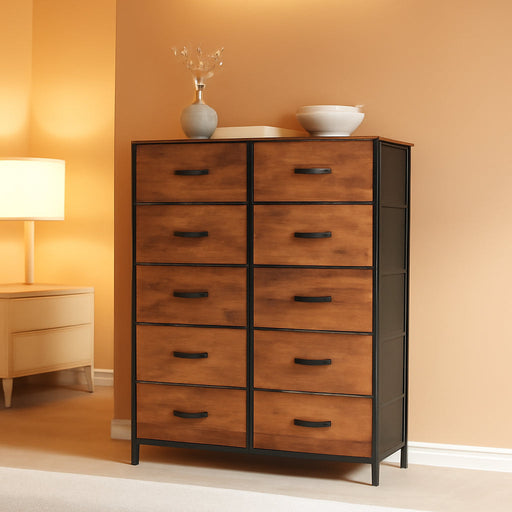 8 Drawers Fabric Dresser, Furniture Storage Tower Cabinet, Organizer for Bedroom, Living Room, Hallway, Closet, Sturdy Steel Frame, Wooden Top, Easy-To-Pull Fabric Bins