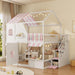 Full-Size House-Bunk Bed With Pink StorageCompartments