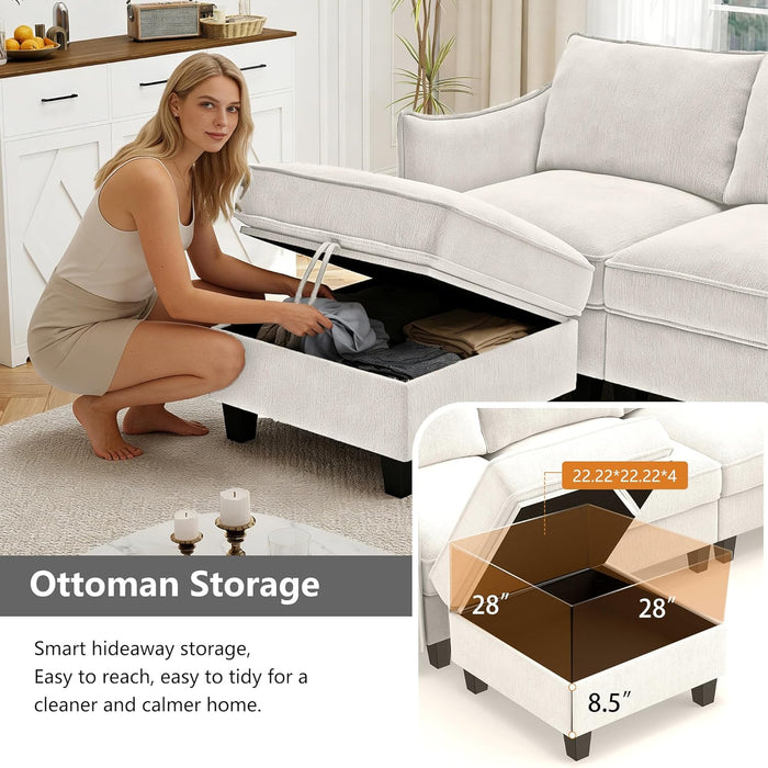 112-Inch Modular U-Shaped Sectional Beige Sofa Ottomans
