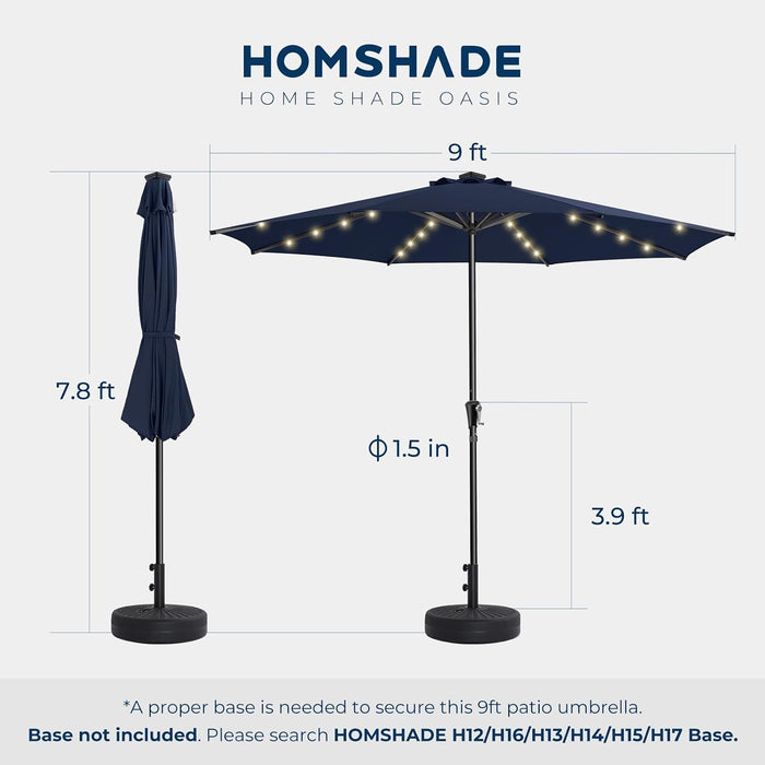 9FT Solar Patio Umbrella, 45° Easy Tilt Outdoor Table Umbrella