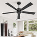 52 Inch Ceiling Fan No Light with Pull Chain, Modern Ceiling Fan without Lights, 6-Speeds, Quiet DC Motor, Remote Control, Black Ceiling Fan for Bedroom, Living Room, Indoor/Outdoor Use