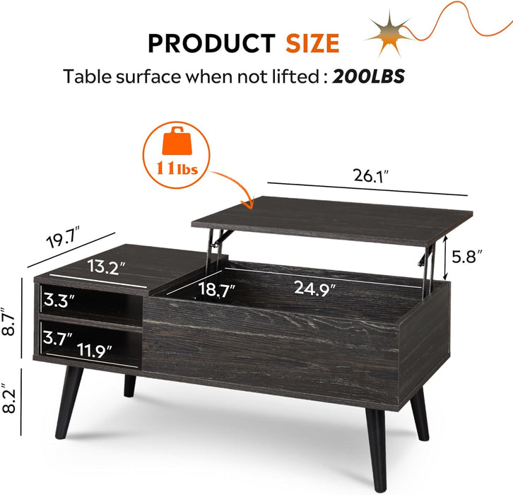 Wood Lift Top Coffee Table with Hidden Compartment and Adjustable Storage Shelf, Lift Tabletop Dining Table for Home Living Room, Office, Charcoal Black