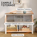 Farmhouse Entryway Table with LED Light, Sofa Table with Sliding Barn Door, Adjustable Open Shelves, 46" Rustic Console Table with Storage, Antique White Hallway for Living Room Bedroom