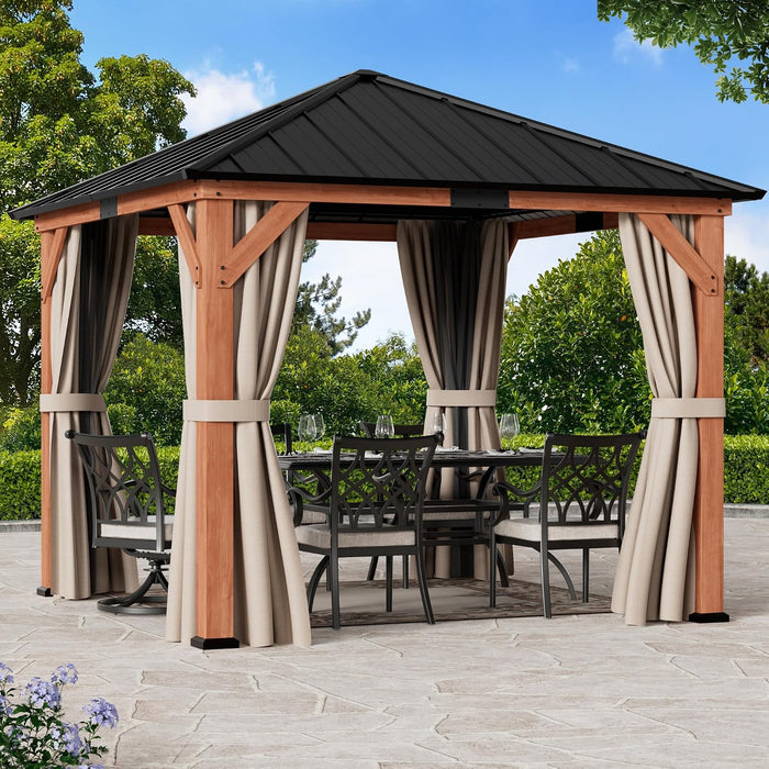 10x10 Cedar Wood Outdoor Permanent Gazebo Curtains