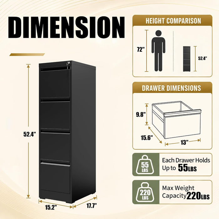 4 Drawer File Cabinet for Home Office, Vertical Filing Cabinet
