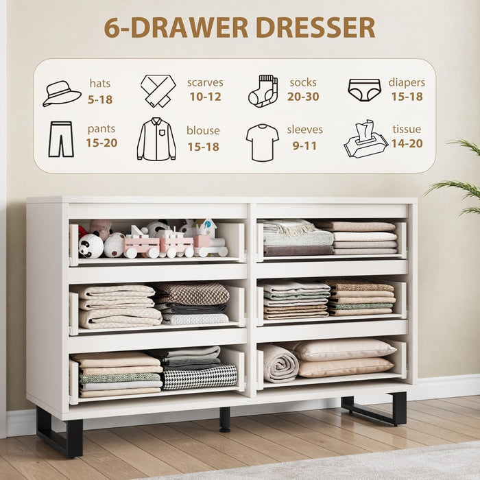 6 Dresser for Bedroom, 47.2 in Wide Dresser, Freestanding Vertical Drawer Cabinet with Storage, Wooden Closet Storage Chest for Living Room, Hallway, Entryway