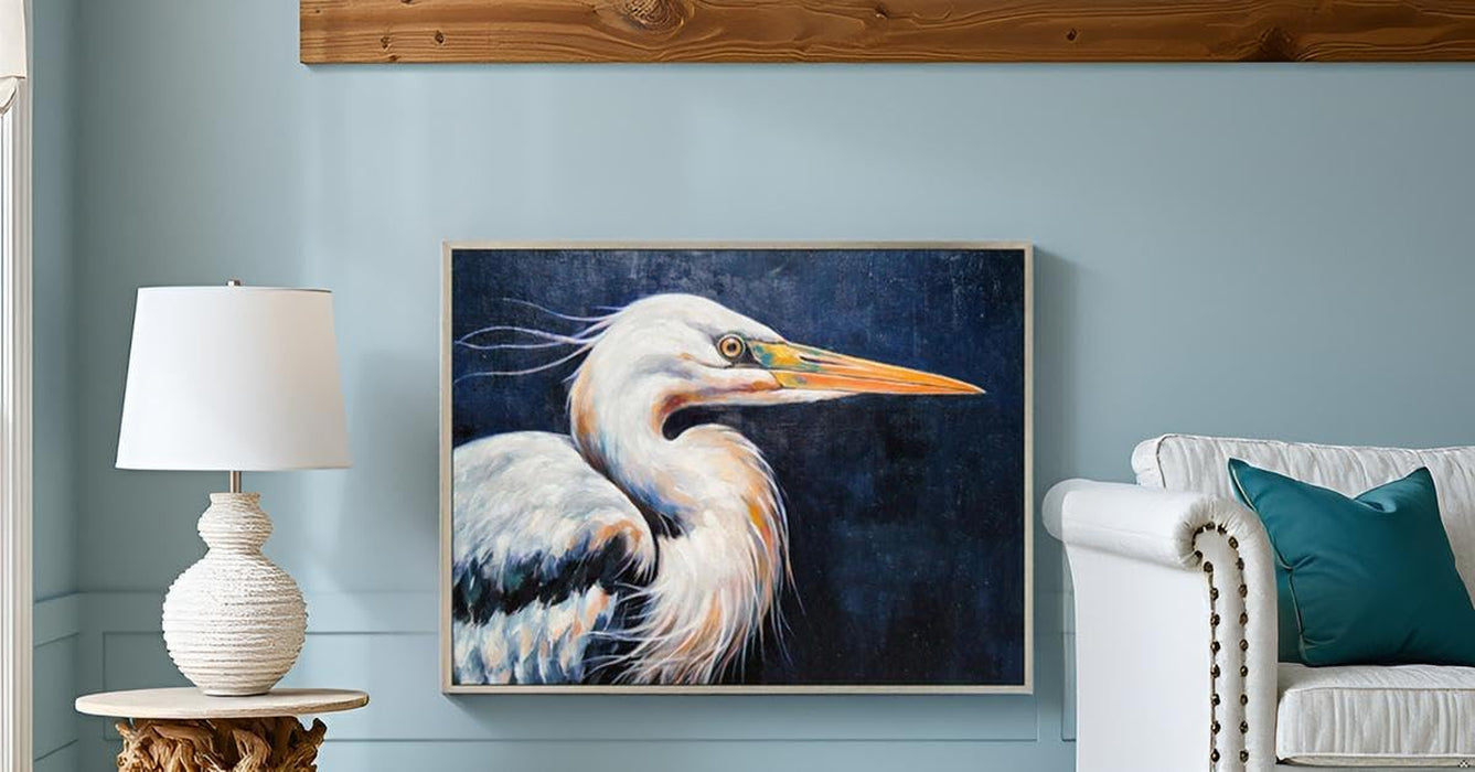 Heron Hand Painted Textured Framed Canvas Wall Art