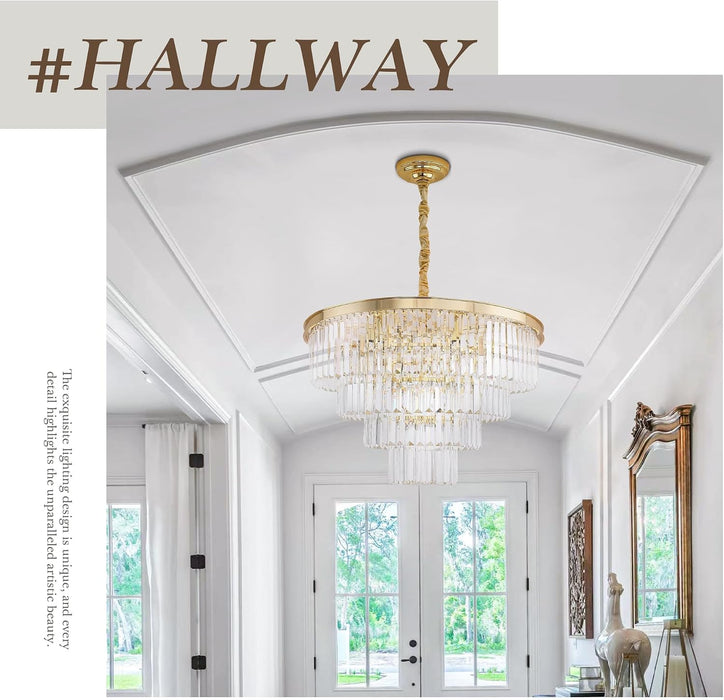 Gold Plated Crystal Chandelier Four Tier Illumination