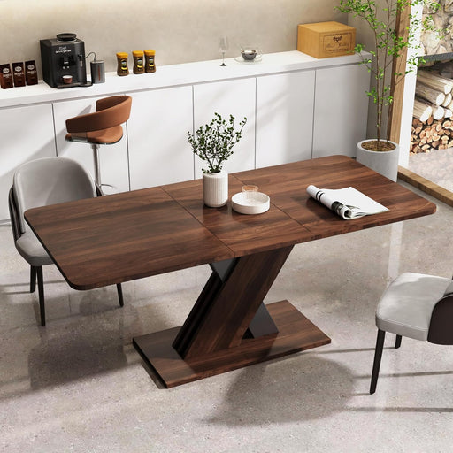 70.87" Extendable Dining Tables for 4 to 8, Mid Century Modern Wooden Expandable Dining Table W/X-Shaped Base, Multifunctional Extendable Large Long Kitchen Dinner Table for Dining Room Walnut