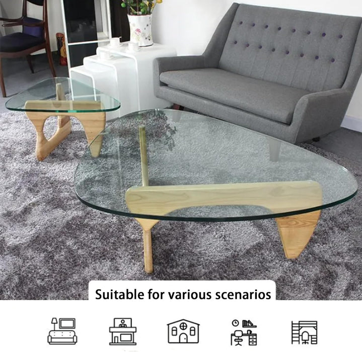 Modern Glass Coffee Table, 32.68W X 22.44L X 15.75H In, Abstract round Tea Tables for Living Room Home Office Industrial Cocktail Tables (Log-Clear Glass, 44.88")