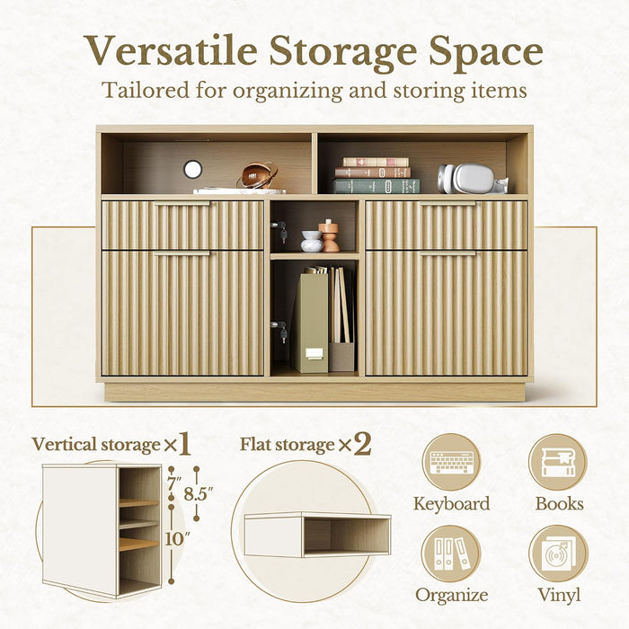 4 Drawer Fluted File Cabinet with Lock for Home Office