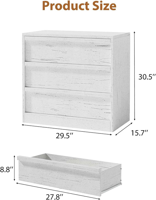 3 Dresser for Bedroom, 30.5" Tall Dresser, Freestanding Vertical Drawer with Storage, Wooden Closet Chest Storage for Living Room, Hallway, Entryway, White