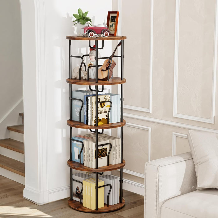 Quadruple Tier Revolving Bookshelf Unit Black Brown