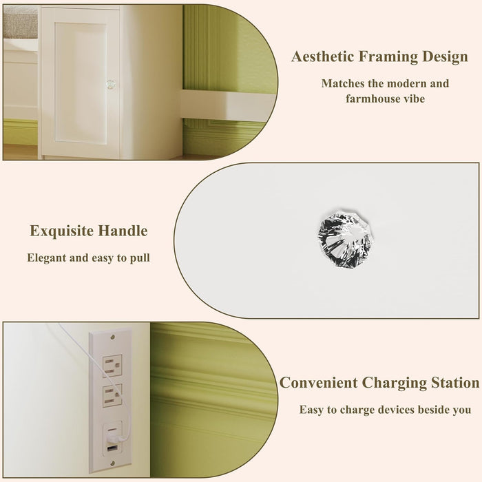 Vanity Desk with Mirror and Lights, 45.3'' Large Makeup Vanity with Glass Top & Power Outlet, White Vanity Table with 3 Drawers & 2 Cabinets & Hidden Storage Shelves, 3 LED Lighting Modes