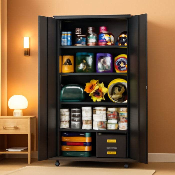 SeventyThreeInch Black Metal Rolling Cabinet Lockable