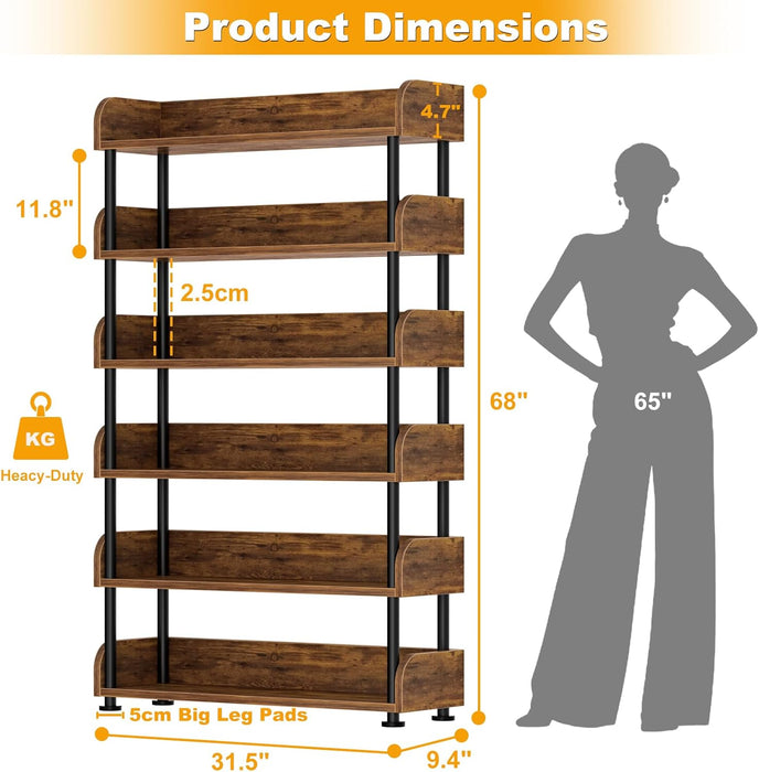Six Tier Rustic Brown Bookshelf Storage OrganizerPro
