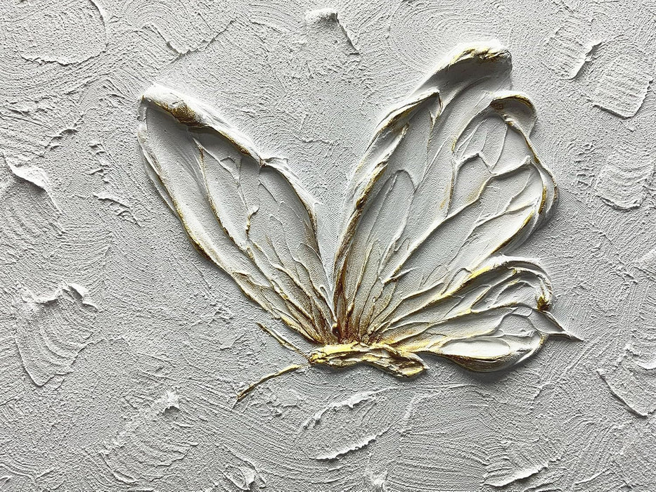 Art,30X45Inch Hand Painted Textured White Flower Oil Painting on Canvas Gold Acrylic Wall Art Abstract Landscape Paintings Stretched and Framed Ready to Hang