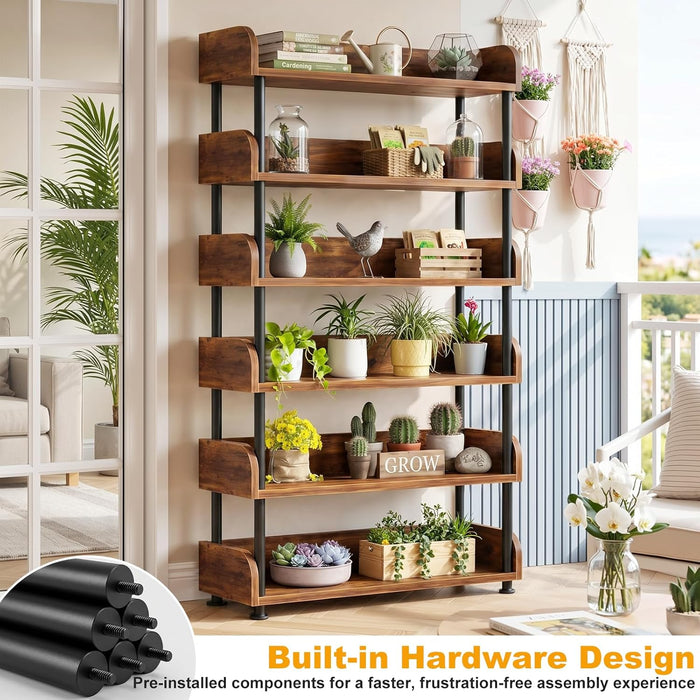 Six Tier Rustic Brown Bookshelf Storage OrganizerPro
