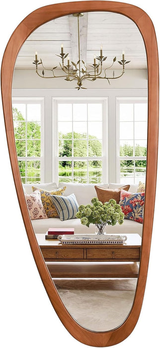 48" H X 22" W Asymmetrical Mirror, Irregular Wooden Wall Mirror Full Length, for Bedroom, Living Room,Entryway– Boho Mid-Century Modern Decorative Mirror, Solid Wood Frame(Walnut)