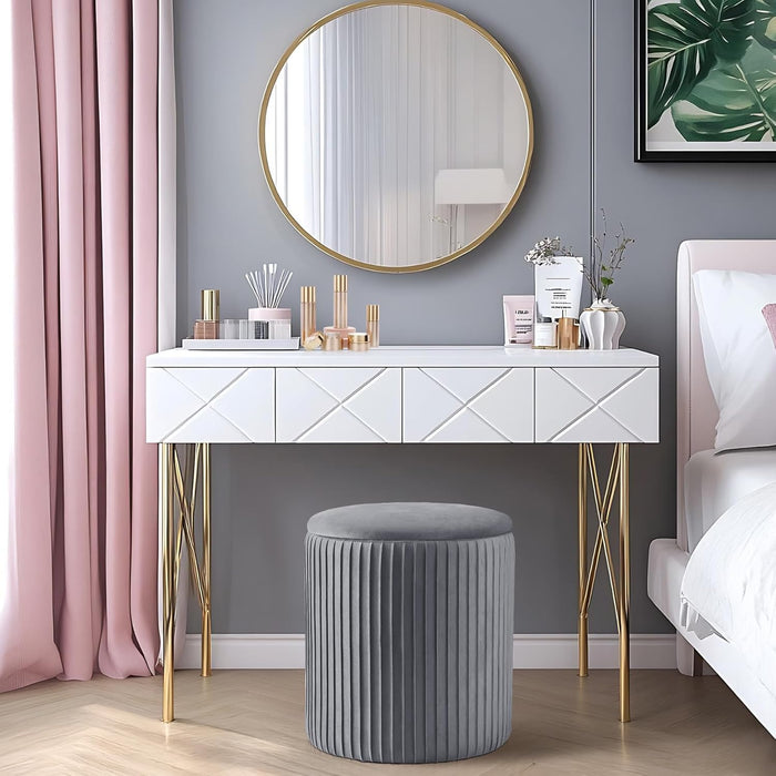 Ottoman Coffee Table,Round Ottoman with Storage Set of 3,Vanity Stool with Storage for Bedroom, Small Velvet Foot Stool for Living Room