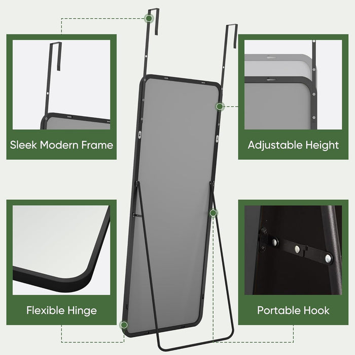 48"X14" Door Hanging Full Length Mirror, Floor Mirror Freestanding,Full Body Mirrors with Adjustable Stand for Bedroom Living Room Cloakroom, Rounded Rectangle, Black