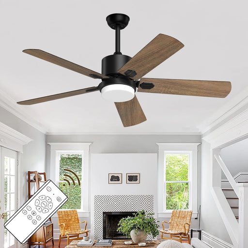 XAUJIX Ceiling Fan with Light and Remote Control, 52 ''Modern Ceiling Fan 6-Speed Reversible DC Motor, Suitable for Outdoor Terraces, Bedrooms, and Living Rooms