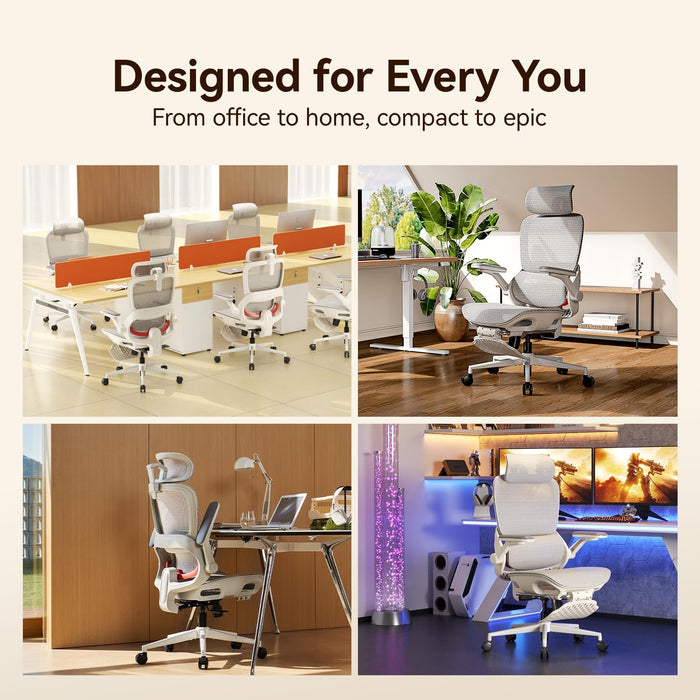 B100 PRO Ergonomic Office Chair with Footrest, 4D Flip-Up Armrests