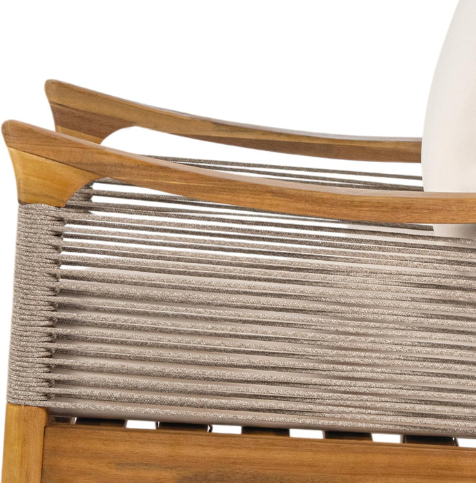 Havets 2 Piece Patio Conversation Sets, Outdoor Acacia Wood Patio Seating Group,Woven Rope Loveseat with Cushions and Coffee Table for Porch Garden Backyard Balcony, Teak+Beige