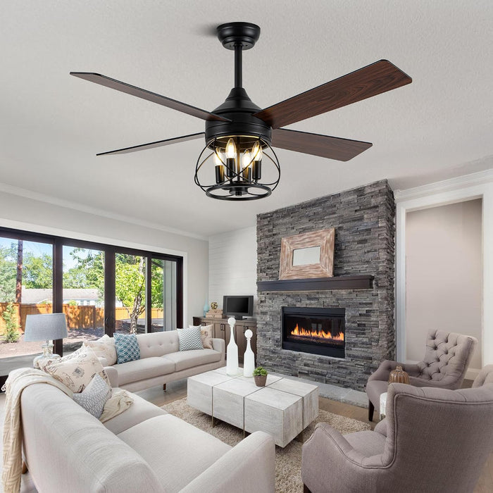 52 Inch Farmhouse Ceiling Fan Silent Motor Remote