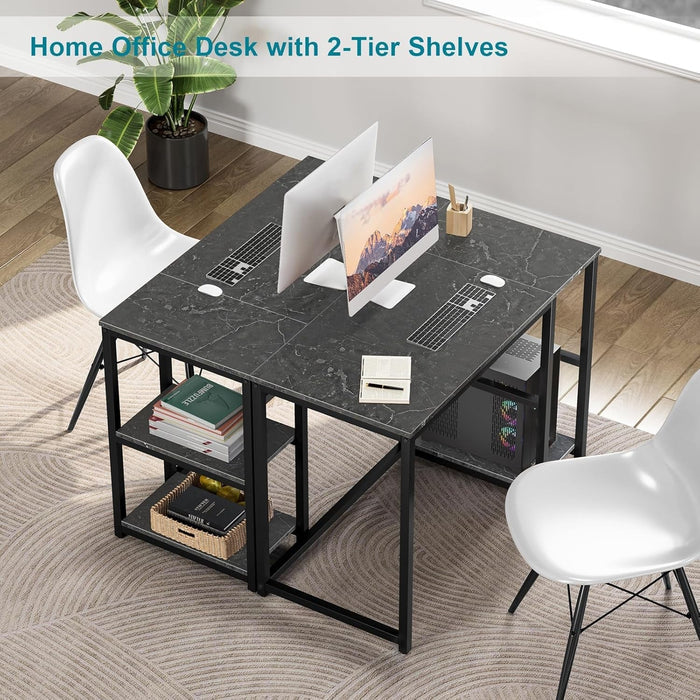 Computer Desk 40 Inches with 2-Tier Shelves Sturdy Home Office Desk with Large Storage Space Modern Gaming Desk Study Writing Laptop Table, Black Marbling (Black Marbling, 40)
