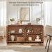 65" Sideboard Buffet Cabinet with Arched Glass Doors, Brown | Modern Wood Sideboard, Spacious Storage Credenza, Adjustable Shelves, Living Room Accent Cabinet, Dining Room & Entryway Use