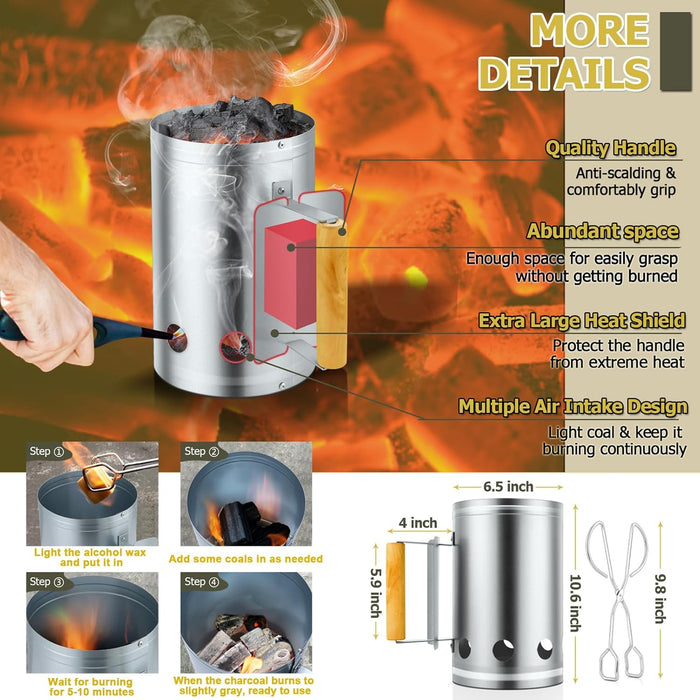 Barrel Charcoal Grill with Offset Smoker(420.Sq.In),  Large Outdoor BBQ Grills with Chimney Starter Set for Grilling, Smoking, Roasting, with Thermometer & Front Table, 6 S-Hooks & Clamp