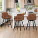 26" Swivel Bar Stools Set of 3, Counter Height Bar Stools with Backrest and Arms, Modern Upholstered Barstools with Metal Legs for Kitchen Island, Brown