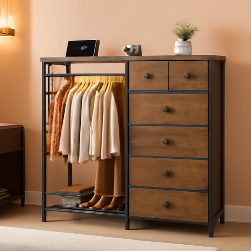 Brown Walnut StorageOrganizer Dresser With RGBLights