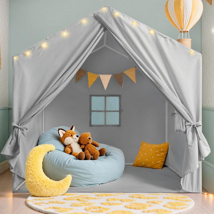 Kids Tent, Play Tent with Star Lights, Large Play Tents with 2 Windows, Kids Playhouse Indoor & Outdoor, Reading Nook, Christmas Toddler Tents for Girls & Boys, 52" X35" X 51", Gray