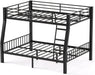Full XL over Queen Bunk Bed for Adults, Heavy Duty Metal Queen Bunk Bed Frame with Reinforced Steel Slats, Full-Length Guardrails & Anti-Slip Ladder, Noise-Free, No Box Spring Needed, Black