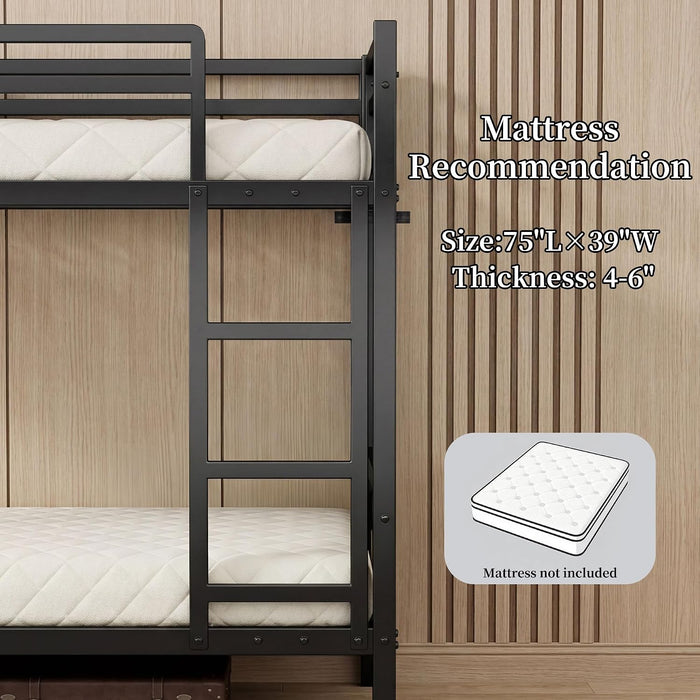 IndustrialGrade Black Metal Twin Bunk Bed Guardrails