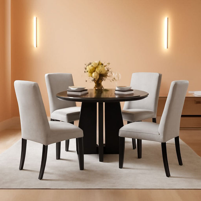 5-Piece round Dining Table Set, Modern 4 Upholstered Chairs for Living,Kitchen Room, 43 Inch, Grey+Black
